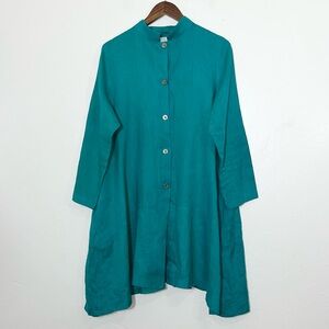 M Square Linen Blend Handkerchief Hem Longline Tunic Blouse